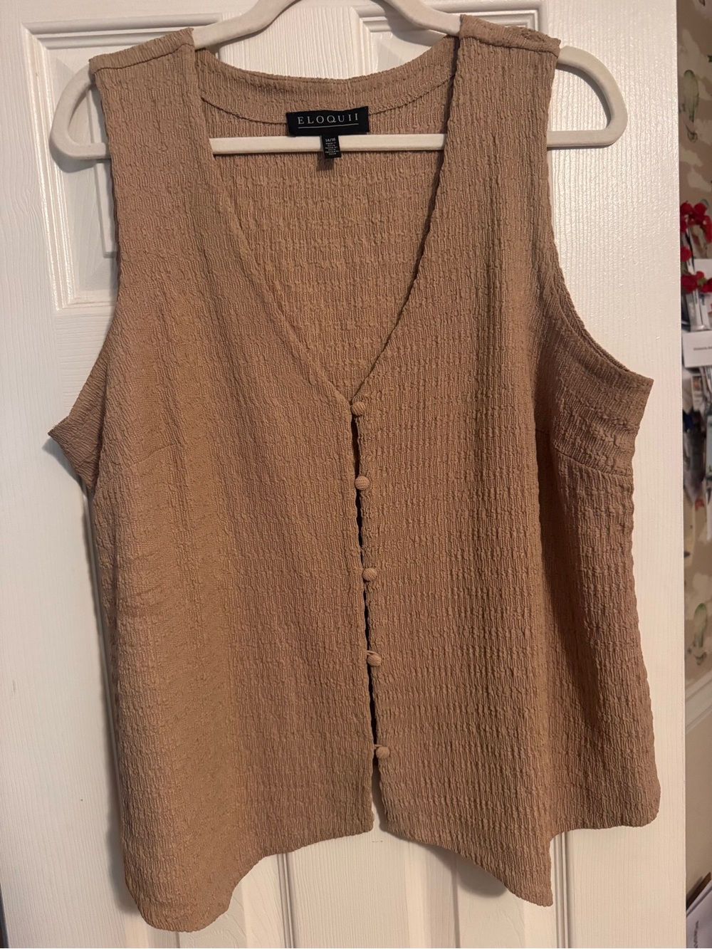 Eloquii Tan Textured Button-Front Sleeveless Camisole